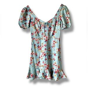 CITY TRIANGLES Floral Mini Dress Fit + Flare Linen Blend Blue Pink Small